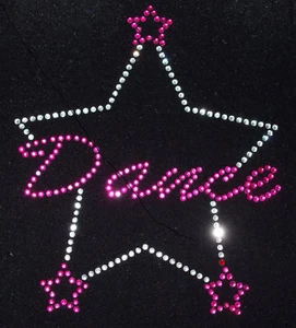 DANCE 3 STAR pink iron-on hotfix rhinestone crystal TRANSFER patch applique - Picture 1 of 1