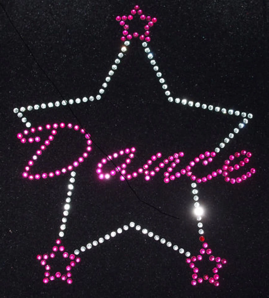 DANCE 3 STAR pink iron-on hotfix rhinestone crystal TRANSFER patch applique - Image 1 of 1
