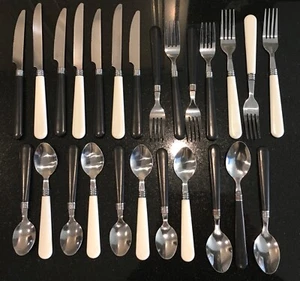 Juego de 25 cubiertos Gibson de acero inoxidable con mango de plástico blanco y negro - Imagen 1 de 10