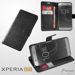 Black Wallet Flip Card Slot Stand Case Cover For Sony Xperia XA 1 - Picture 1 of 1
