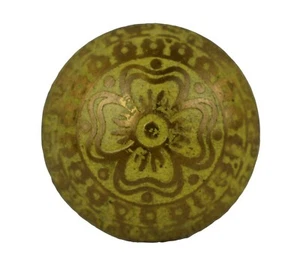 Brass Door Knob Drawer Pull Yellow Flower Design 3.7cm Indian Made Set of 4 - Picture 1 of 3