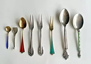 8 cucharas plata esterlina Georg Jensen Noruega Dinamarca esmalte colección firmada - Imagen 1 de 5