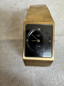 Vintage Longines Black Dial Thin Dress Mesh Bracelet Quartz Square Watch - Picture 1 of 9