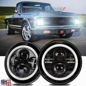 pair 7" Inch Round LED Headlights Hi/Lo Beam DRL Halo For Chevy Truck Camaro C10 - Picture 1 of 12