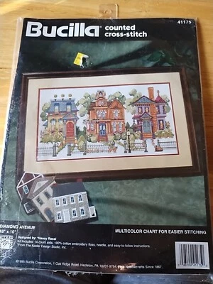 Rare Vintage 1995 Bucilla Counted Cross-Stitch Diamond Avenue 18"X10" Kit 41175  - Image 1 of 2
