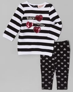 Juicy Couture schwarz & weiß gestreiftes Herz-Top & Leggings Größe 3T 4T unverbindliche Preisempfehlung des Herstellers 60 $ neu mit Etikett - Bild 1 von 1