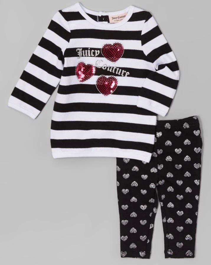 Top y Leggings Juicy Couture Corazón Rayas Blanco y Negro Talla 3T 4T Precio de venta sugerido por el fabricante $60 Nuevo con Etiquetas  Foto 1 de 1
