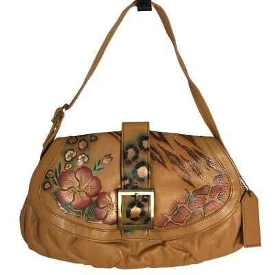 Anuschka NEVER USED Handpainted Leather Shoulder Bag Y2K Rose Animal Messenger - Image 1 of 4