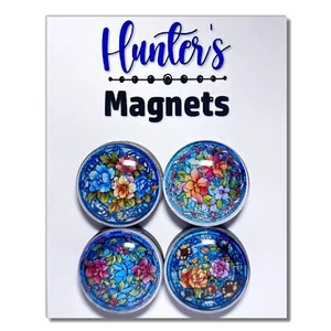 Set/4 handgefertigte Glasmagnete "Blumen Buntglas 2" - Kühlschrank Küche - Bild 1 von 3