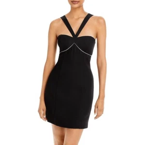 Aqua Women's Black Rhinestone Mini Cocktail and Party Dress B4HP - Picture 1 of 8