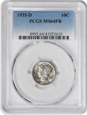 1935-D Mercury Silver Dime MS64FB PCGS - Image 1 of 2