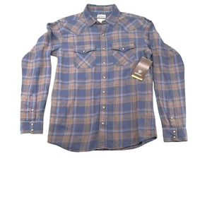 Ariat Retro Fit Shirt Men L Tall Hendrix  Flannel Pearl Snap Mood Indigo - Picture 1 of 11