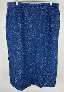 Vintage 90er Indigo Maxi Rock L Leinenmischung Blumenmuster Botanical Grunge bescheiden - Bild 1 von 10