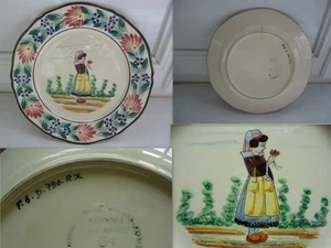 ASSIETTE HB QUIMPER DECOR PERSONNAGE BRETONNE - Picture 1 of 1