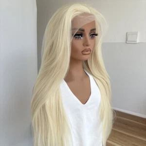Long Straight Blonde HD Lace Front Wig Synthetic Hair Heat Resistant - Picture 1 of 9