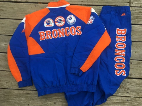 Vtg Denver Broncos Jacket & Pants SET Apex One warmups puffy 90s sz XL 2XL Cover