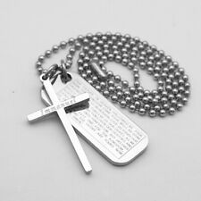 Fashion Men's Stainless Steel Cross Lord's Prayer Dog Tag Pendant Necklace