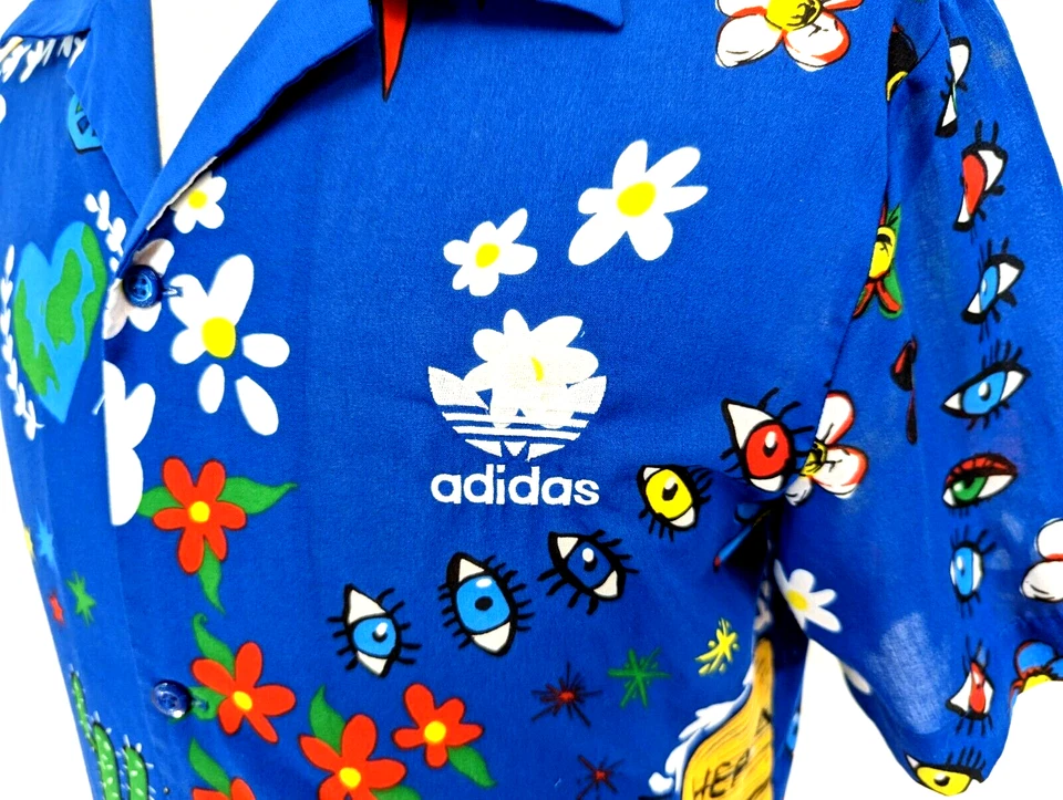 *RARE* ADIDAS Pharrell Williams Blue Floral Button Front Shirt SPIRIT Men's M * - Image 1 of 4