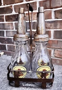 Set (4) PENNZOIL Motorölflaschen mit 4 Flaschen Metallflaschenträger - Bild 1 von 3