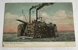 Postkarte: Tuckkarte ""Down Upon The Mississippi"" Dampfschiff beladen mit Baumwolle - Bild 1 von 2