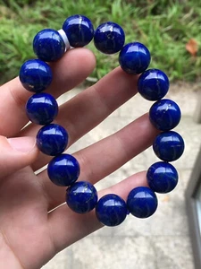 14.4mm Natural Royal Blue Lapis Lazuli Stretch Crystal Beads Bracelet AAAAA - Picture 1 of 2