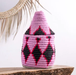 Hand-Woven Berber Basket Handmade Moroccan Wicker Basket Straw Abstract Boho - Picture 1 of 6