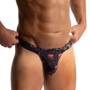 Manstore M2430 Bungee String mens underwear thong enhancing pouch skulls roses - Picture 1 of 3