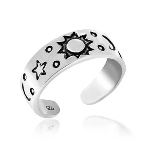 Celestial Sky Sun Moon and Star Sterling Silver Toe or Pinky Ring -NOF - Picture 1 of 5