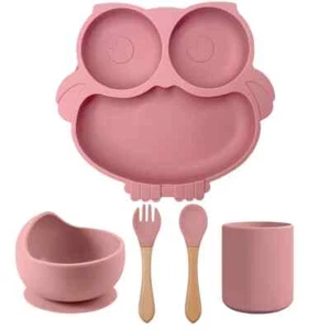 BPA Free Baby Tableware Set 5/4PC Baby Plates Feeding Bowls Straw Cup and Spoon - Picture 1 of 30