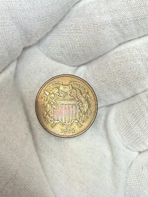 1865 Two Cent Piece Choice BU Great Eye Appeal Strong Strike Toned A43 - Image 1 of 4