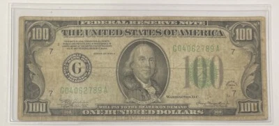 $100 1934A Chicago Federal Reserve Bank Note Currency Bill - Image 1 of 2