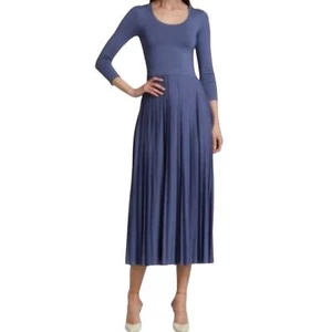 Vestido midi gris pequeño Mossimo Dutti para mujer cuello redondo plisado costal minimalista - Imagen 1 de 10