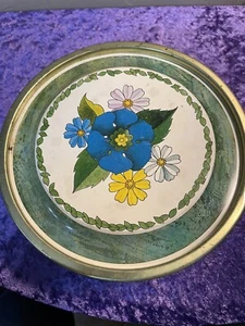 Vintage Made in Brazil Round Floral Teapot Cookie Tea Button Tin - Picture 1 of 10