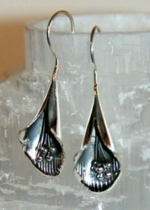 Pendientes Gancho Pendientes Plata 925 Flor Hecho a Mano Cincelado Pasador 4,0 x 1,1 cm - Imagen 1 de 9