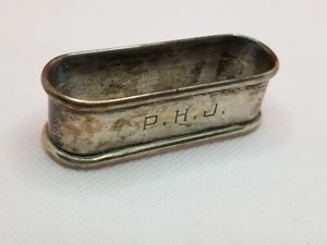 Vintage GORHAM Sterling Silver Oblong Napkin Ring Holder 630 Monogrammed PHJ - Picture 1 of 5