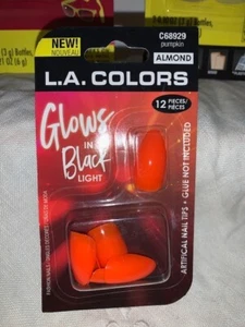 NEW L.A. Colors PUMPKIN Glows in Black Light Nail Tips - BONUS super glue-ALMOND - Picture 1 of 5