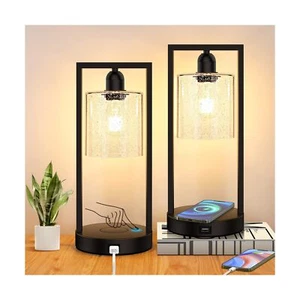 Wireless Charging Touch Control Table Lamp Set of 2, Dimmable Bedside Nightst... - Picture 1 of 7