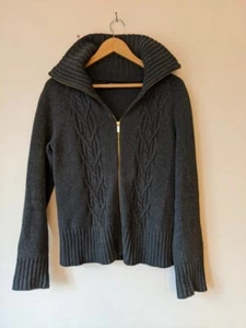 Jones New York Women Zip Up Sweater Medium Grey 100% Cotton Roll Neck Cardigan - Picture 1 of 6