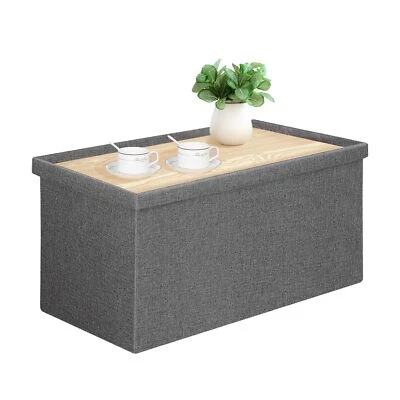 Folding Storage Ottoman Bench Grey Storage Ottoman With Lid Tray 30 Inches Ottom - Image 1 of 4