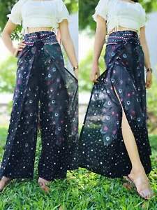 Ladies Wide Leg Pants Tie Front Palazzo Wrap Beach Sarong Bohemian Gypsy WTF - Picture 1 of 2