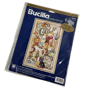 BUCILLA Golf Memorabilia Counted Cross Stitch Kit #42075 Cross-stitch 1998 *NOS* - Picture 1 of 9