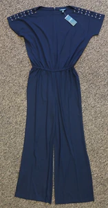$120 New Lauren Ralph Lauren Women's Short Sleeve Jumpsuit - MEDIUM - Navy Blue - Picture 1 of 7