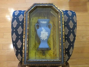 Vintage Blue Jasperware 3D Large Flower Vase Framed Mirror Plaque (2 available) - Picture 1 of 12