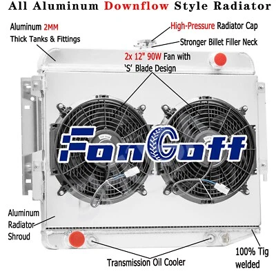 4Row Radiator Shroud Fan For 1966-69 67 Dodge Charger 500 R/T V8 Big Block w/TOC Foto 1 de 4