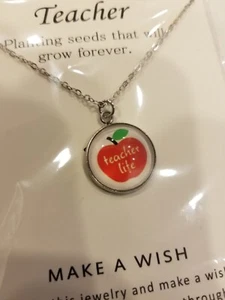 Necklace - "Teacher Life" with Red Apple - Picture 1 of 3