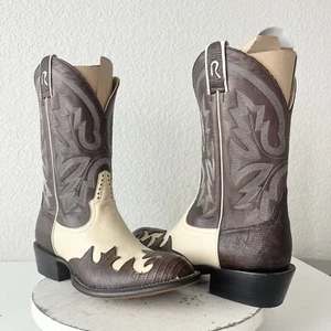 NEW Rod Patrick Womens Cowboy Boots 9.5EE Western Cowgirl Brown Ivory Contrast - Imagen 1 de 11