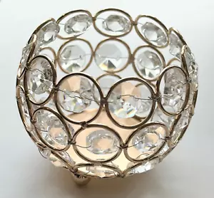 New 4ea 3in Diam. 2.5in Tall Gold & Clear Plastic Crystal Looking Candle Holders - Picture 1 of 5