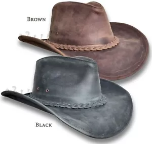 LEATHER Cowboy HAT【oZtrALa】 Australian Outback Aussie Western Men DESPERADO HL33 - Picture 1 of 11