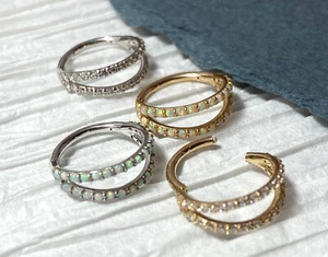 1pc Solid 14kt Gold Double Lined Hinged Segment Ring Helix Cartilage Clicker - Picture 1 of 14