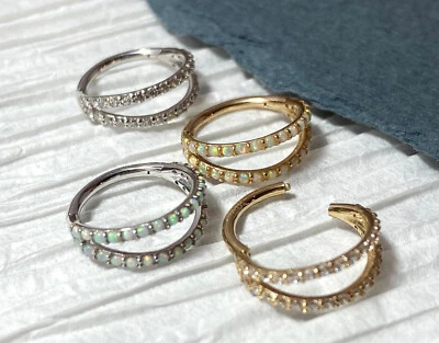 1pc Solid 14kt Gold Double Lined Hinged Segment Ring Helix Cartilage Clicker - Image 1 of 4